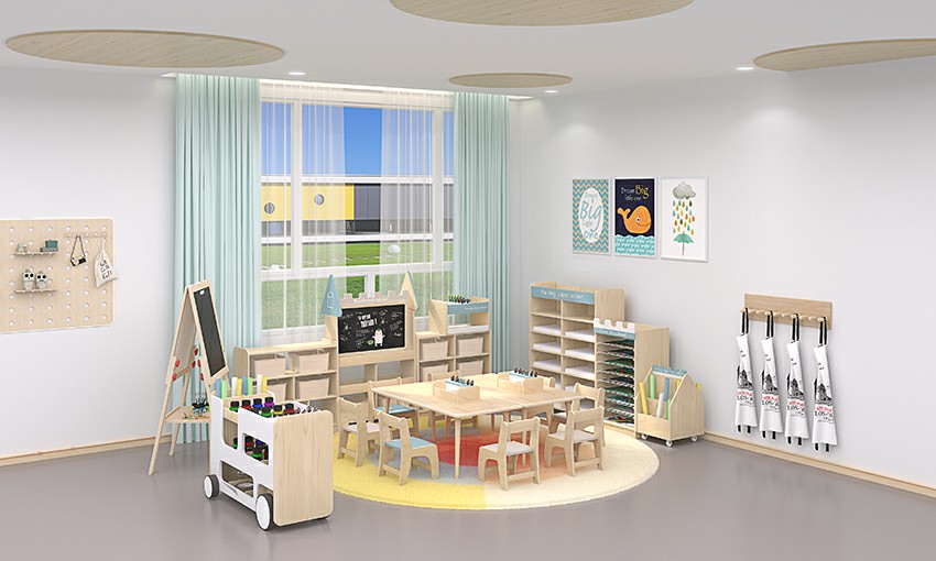 幼兒園全屋定制案例楓木美術區(qū)角.jpg